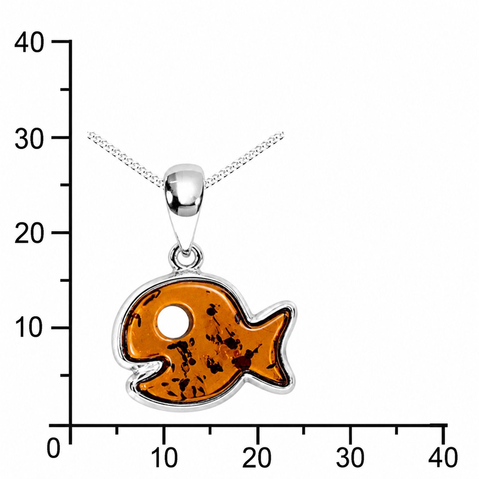 Kinderkette mit Anhänger "Fisch", Silber 925/000,  Bernstein