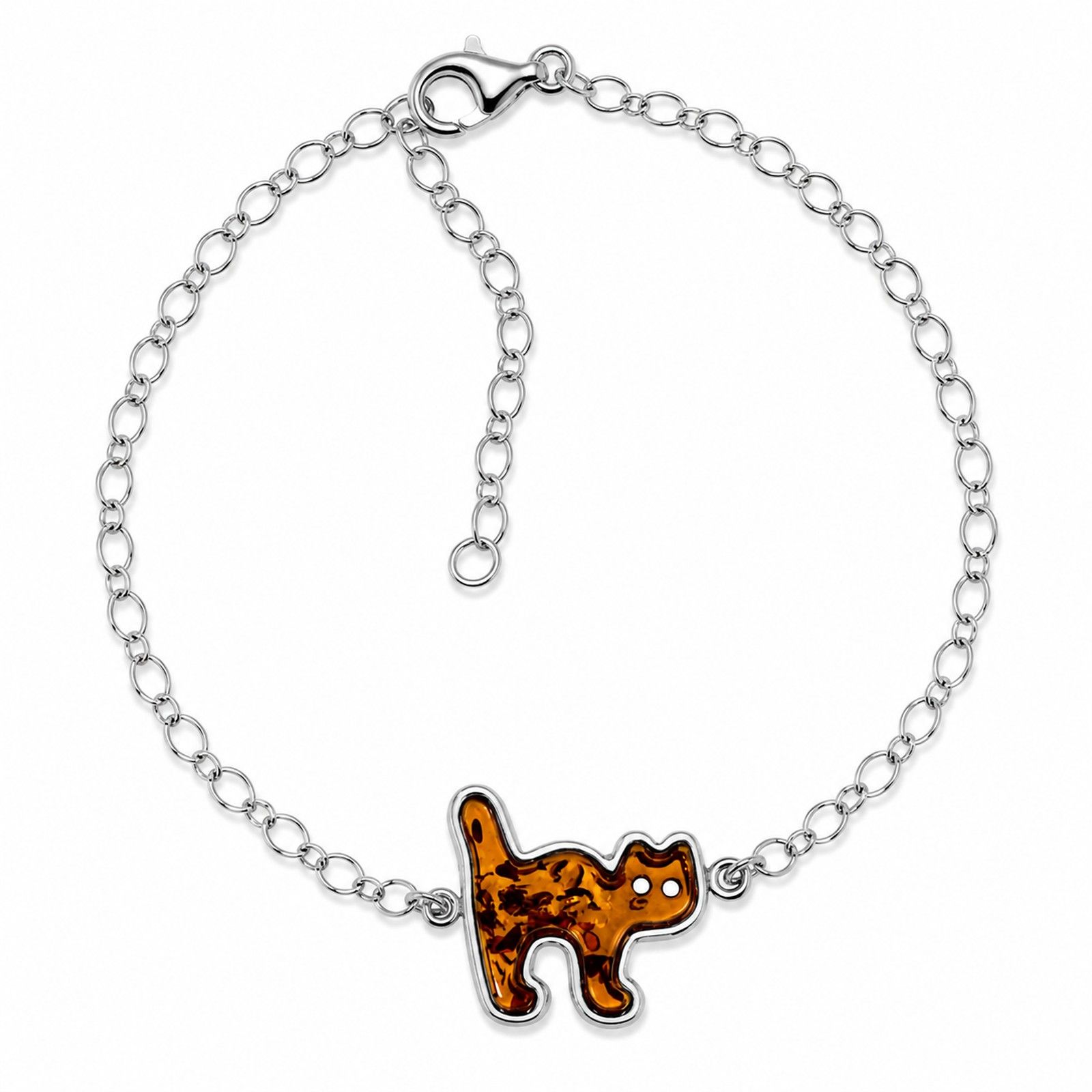 Armband "Katze", Silber 925/000, Bernstein