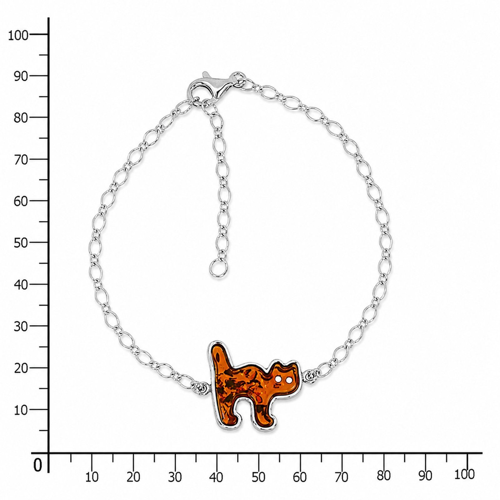 Armband "Katze", Silber 925/000, Bernstein