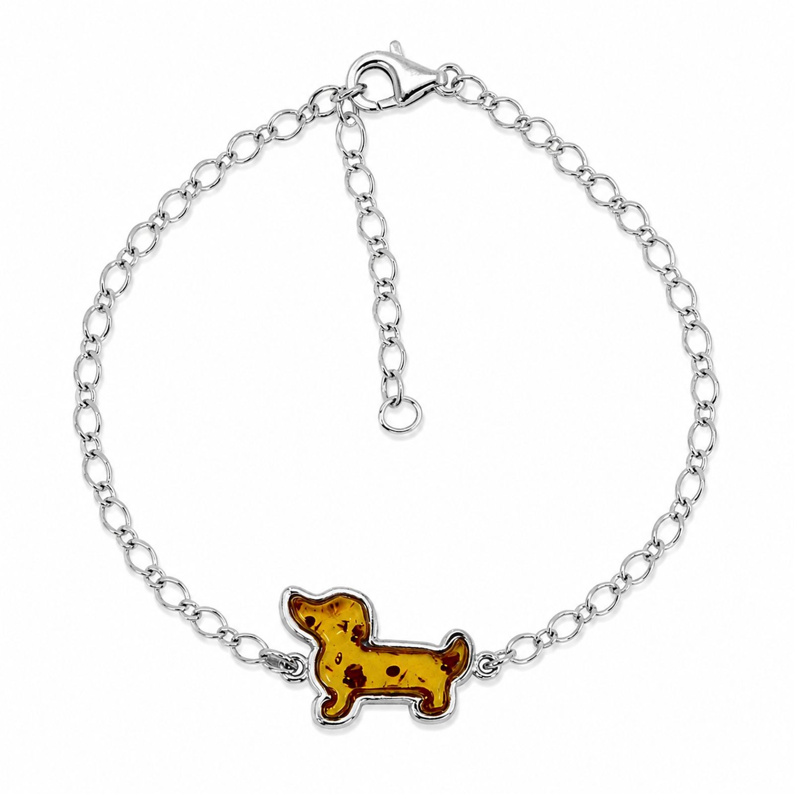 Armband "Hund", Silber 925/000, Bernstein