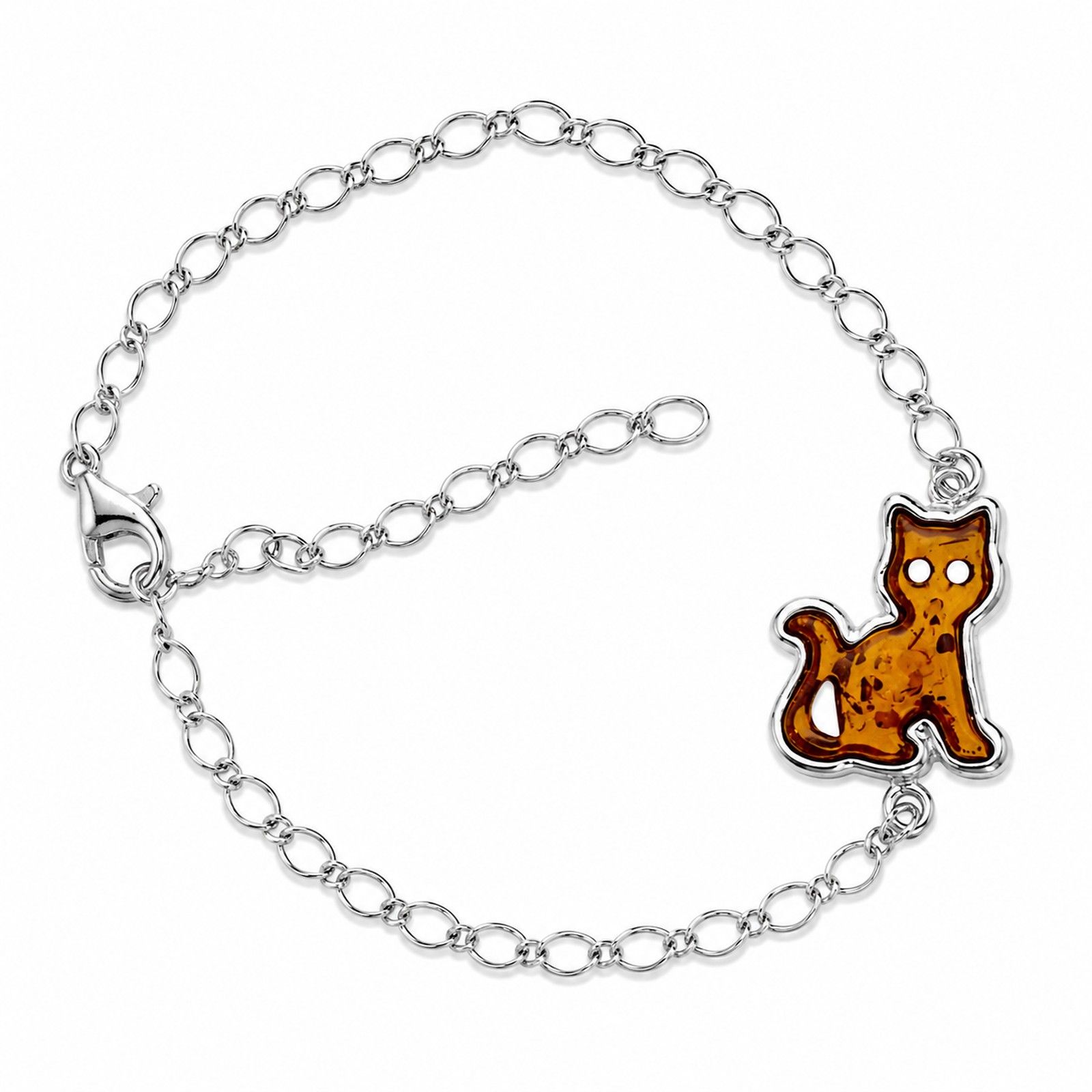 Armband "Katze", Silber 925/000, Bernstein