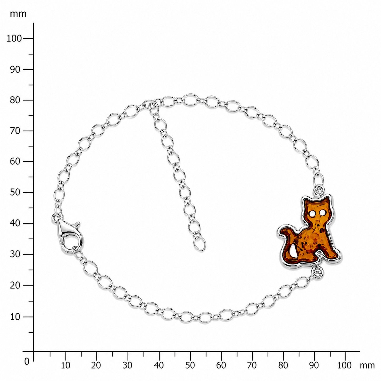 Armband "Katze", Silber 925/000, Bernstein