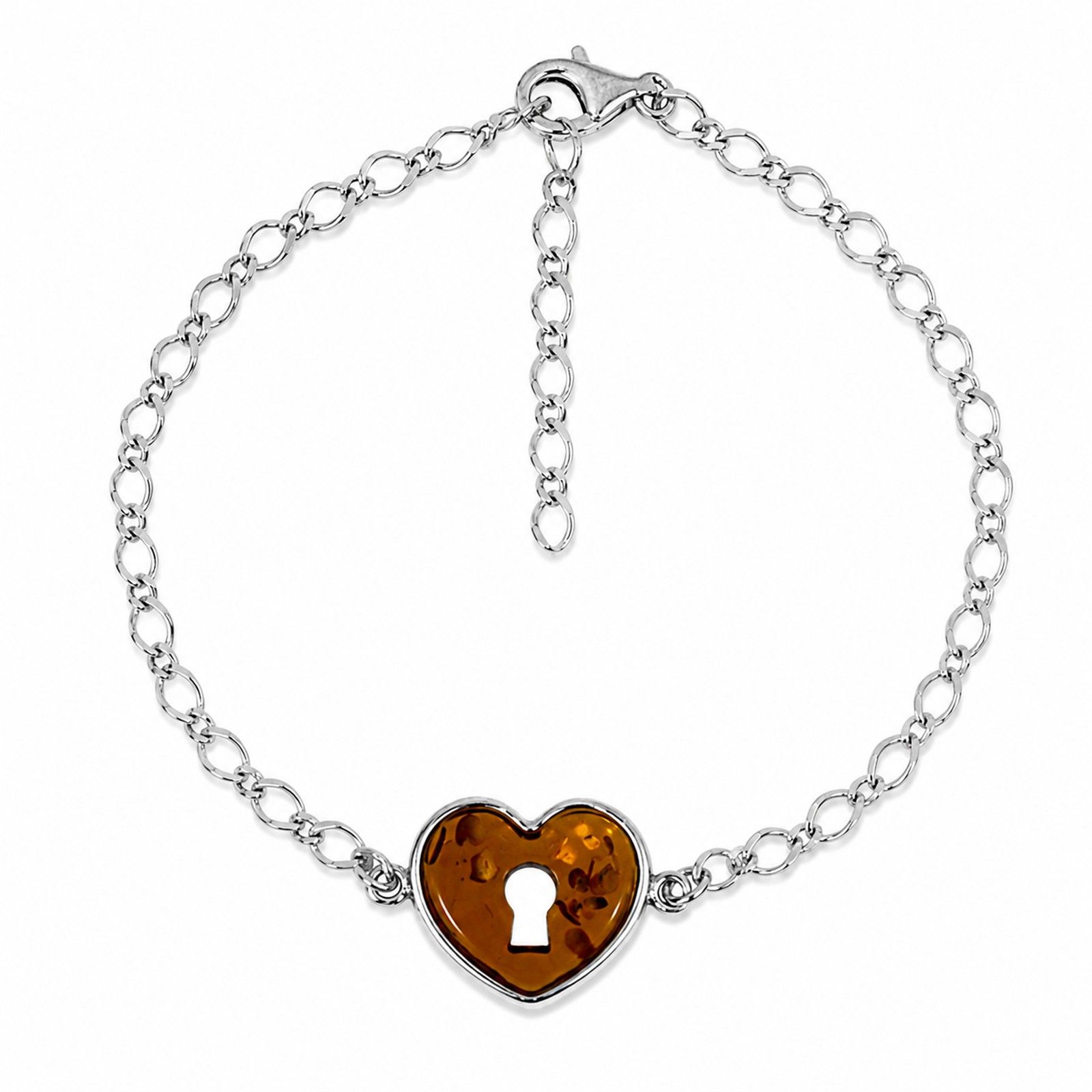 Armband "Herz", Silber 925/000, Bernstein