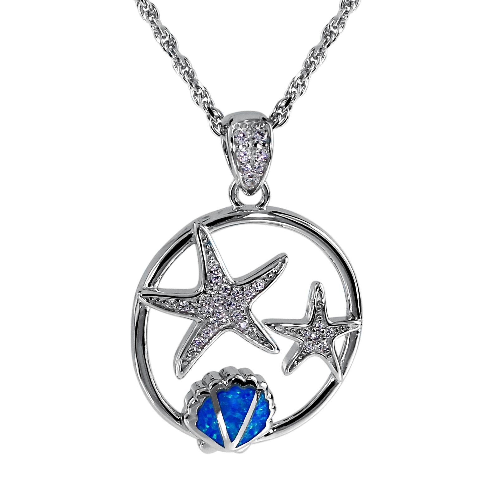 Kette mit Anhänger, Silber 925/000, Seestern/Muschel