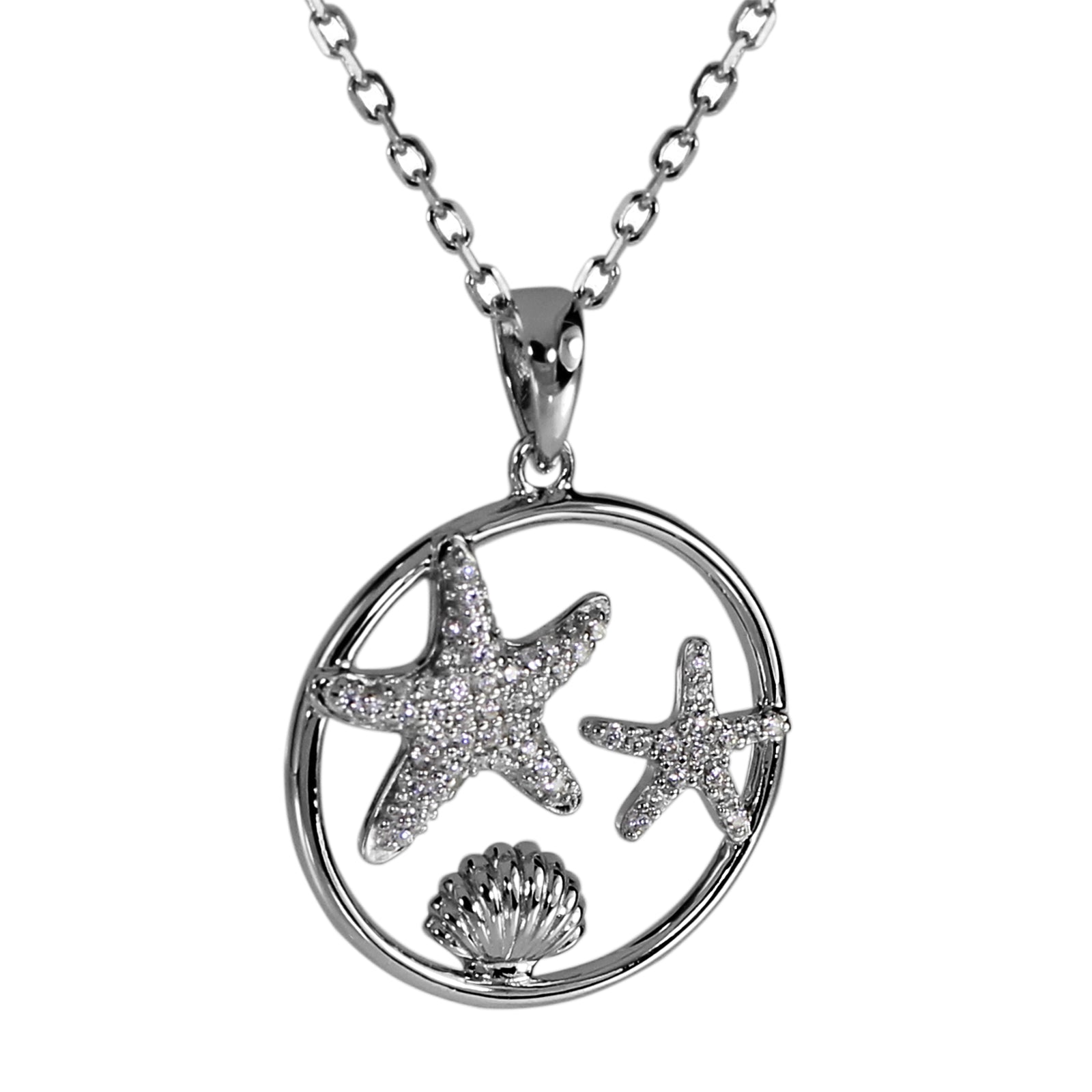 Kette mit Anhänger, Silber 925/000, Seestern/Muschel