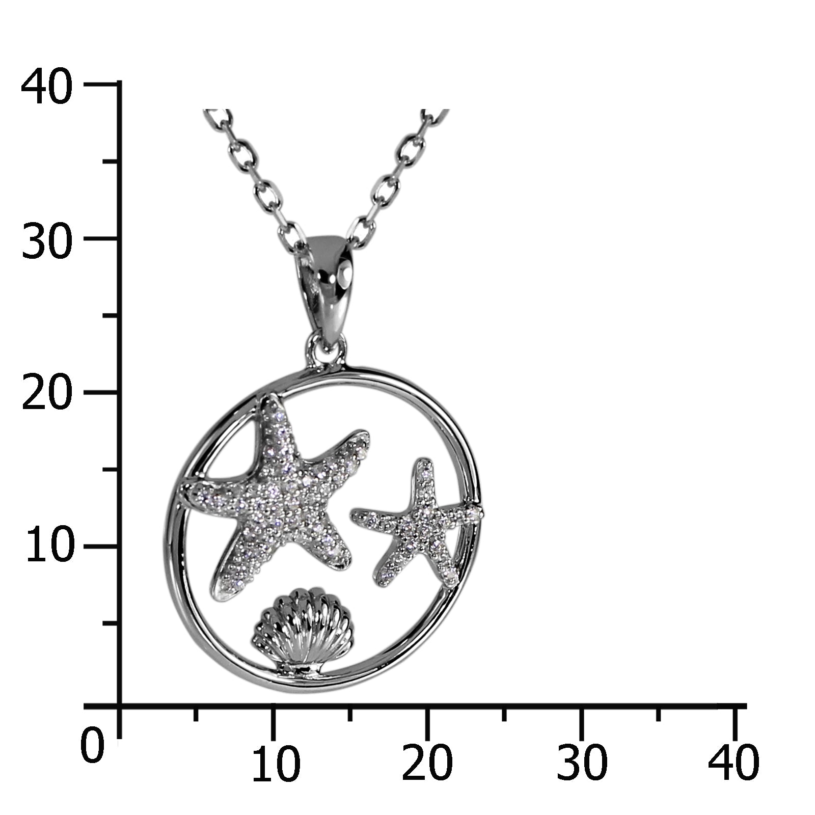 Kette mit Anhänger, Silber 925/000, Seestern/Muschel
