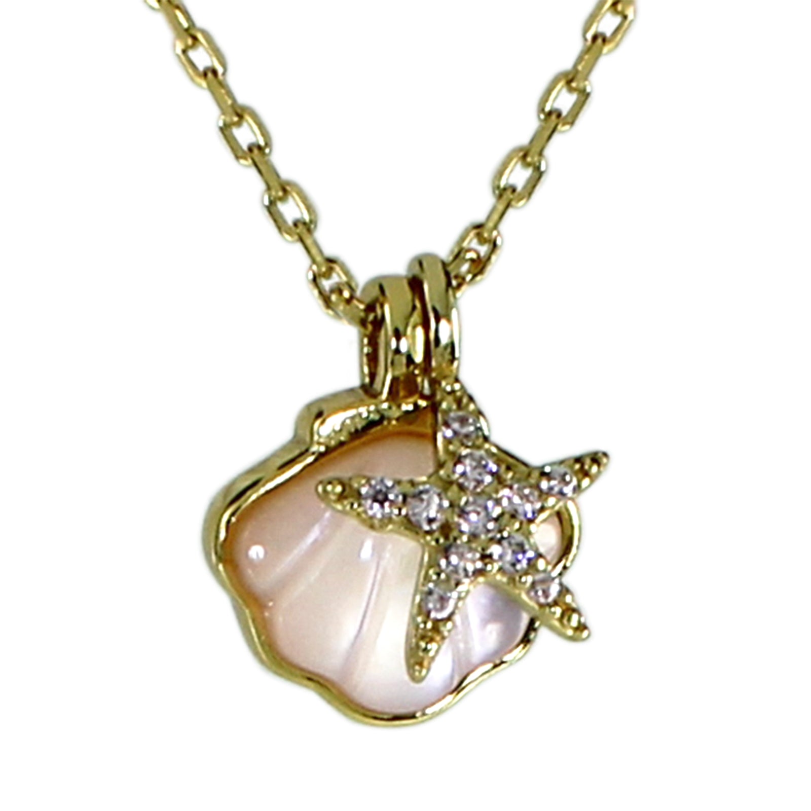Kette mit Anhänger, Silber 925/000/vergoldet/ Seestern/Muschel