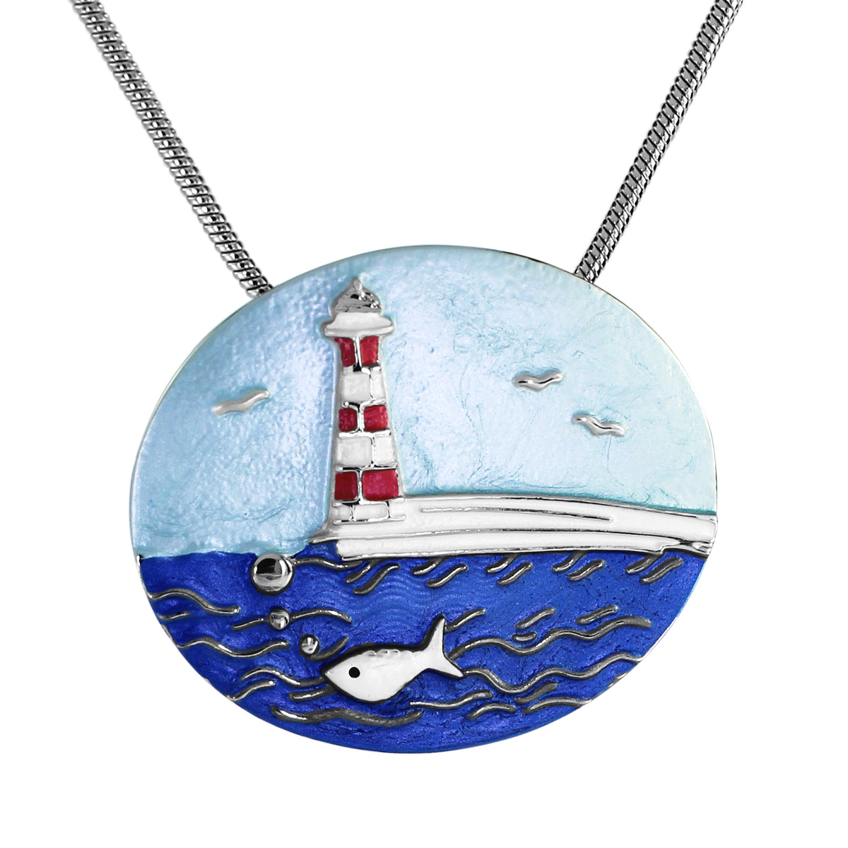 Kette mit Anhänger Leuchtturm, blau