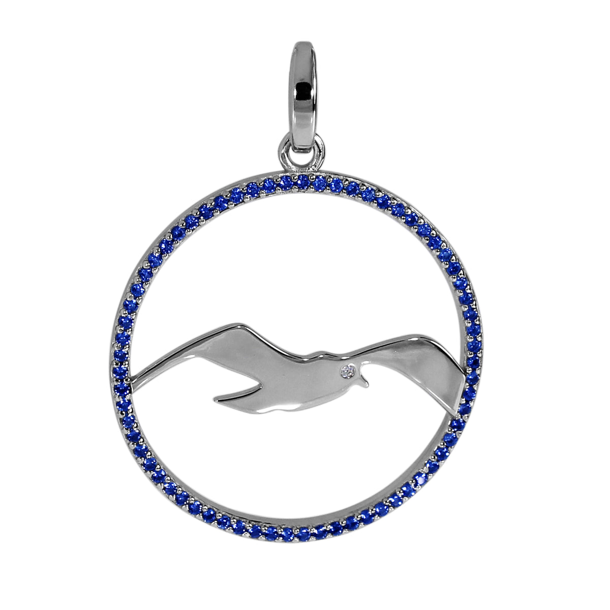 Kette mit Anhänger, Silber 925/000, Zirkonia, blau -Länge wählbar- Möwe