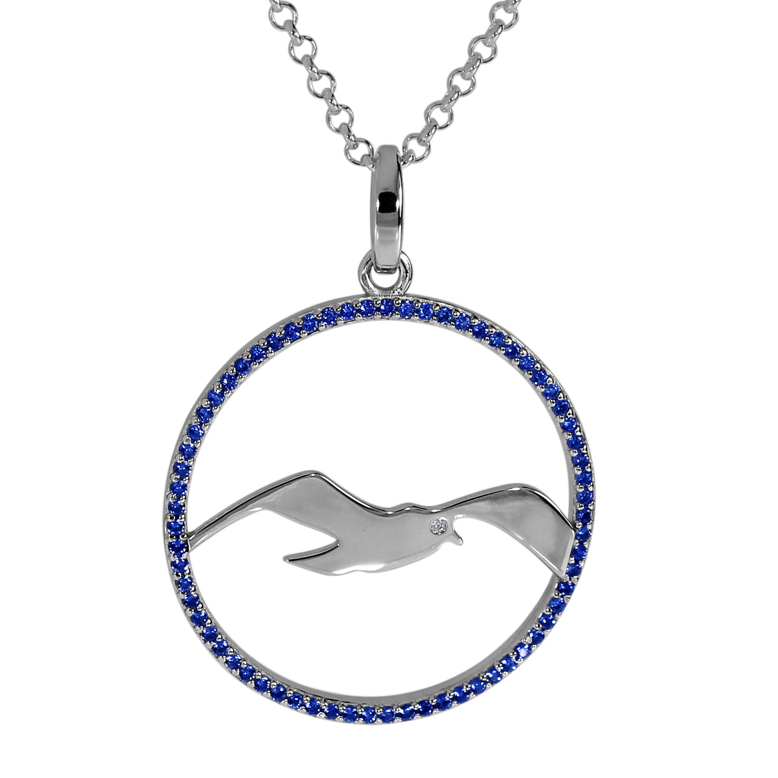 Kette mit Anhänger, Silber 925/000, Zirkonia, blau -Länge wählbar- Möwe