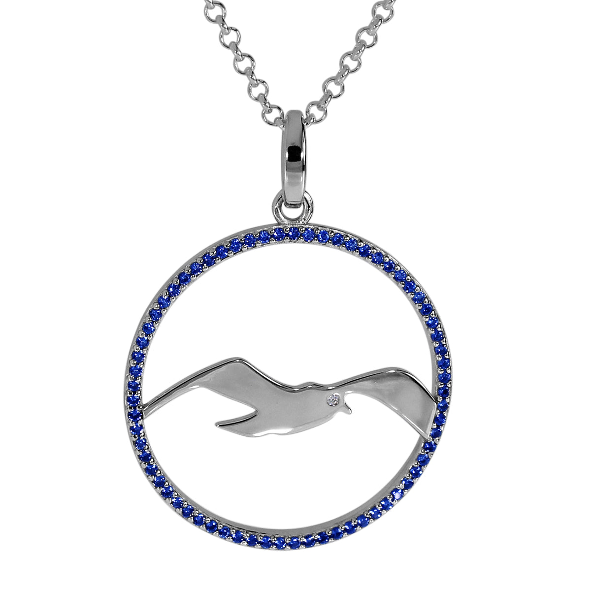 Kette mit Anhänger, Silber 925/000, Zirkonia, blau -Länge wählbar- Möwe