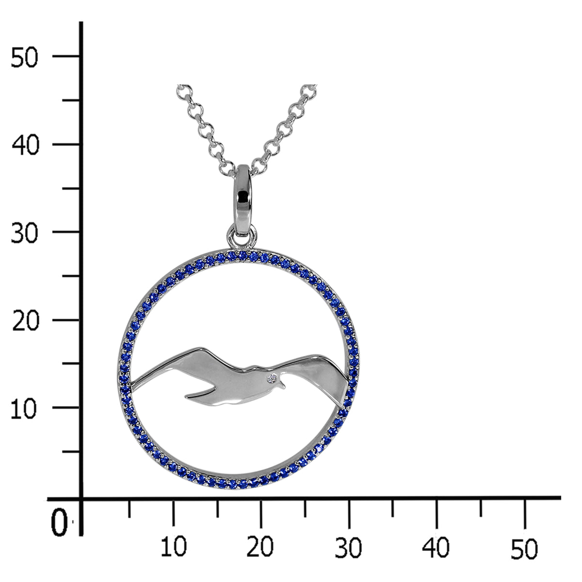 Kette mit Anhänger, Silber 925/000, Zirkonia, blau -Länge wählbar- Möwe
