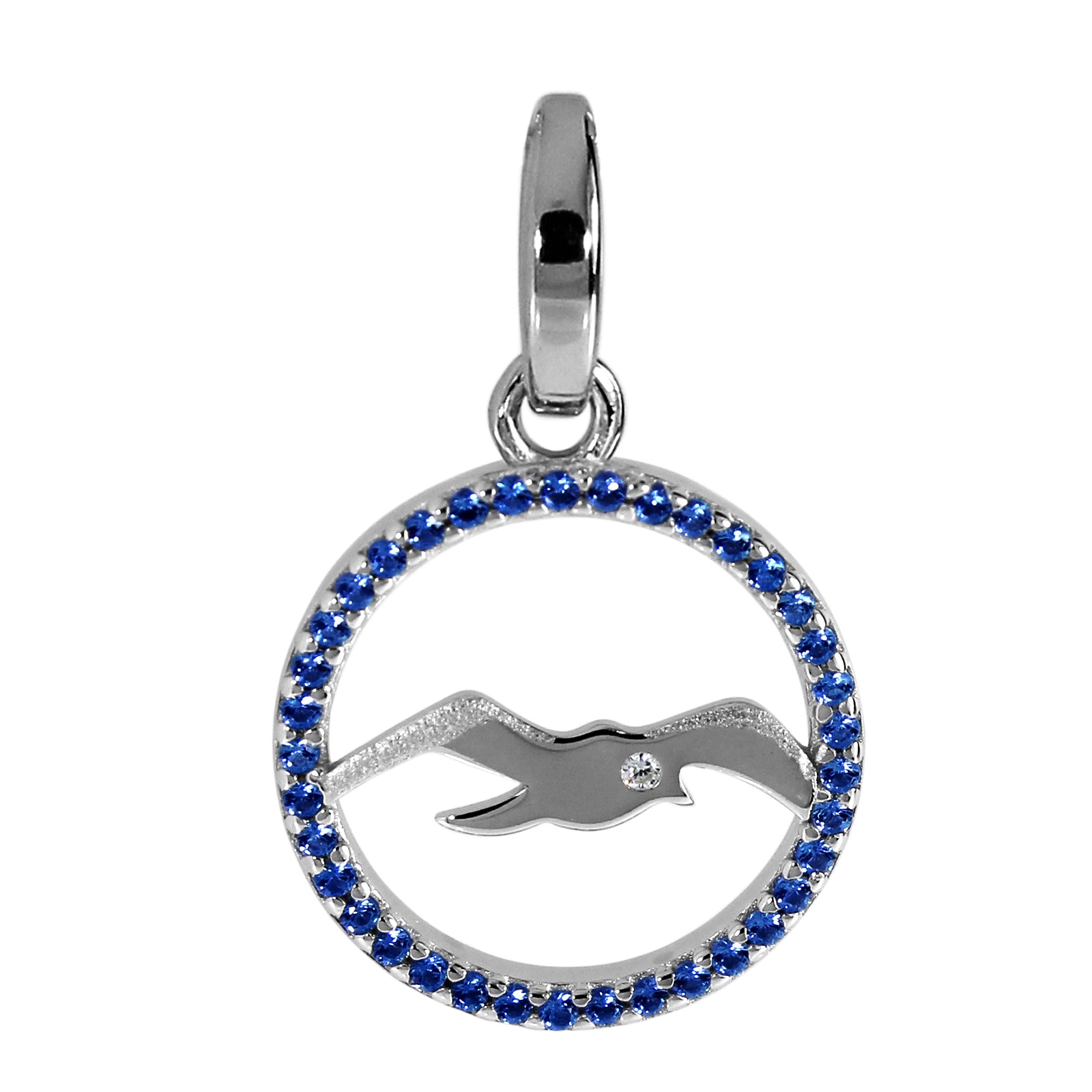 Kette mit Anhänger, Silber 925/000, Zirkonia, blau -Länge wählbar- Möwe 15 mm