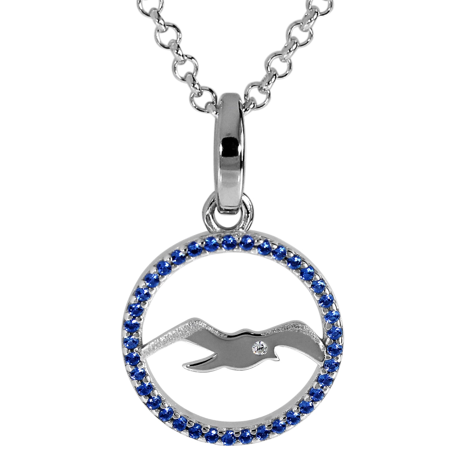 Kette mit Anhänger, Silber 925/000, Zirkonia, blau -Länge wählbar- Möwe 15 mm