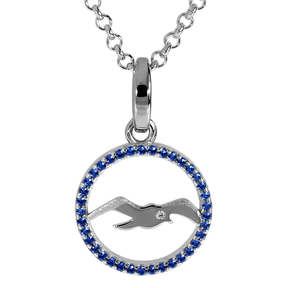Kette mit Anhänger, Silber 925/000, Zirkonia, blau -Länge wählbar- Möwe 15 mm