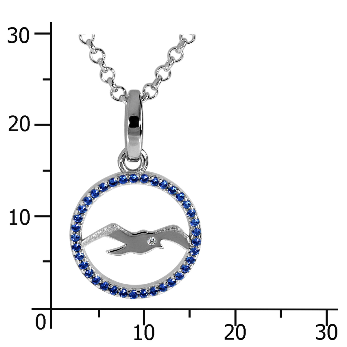 Kette mit Anhänger, Silber 925/000, Zirkonia, blau -Länge wählbar- Möwe 15 mm