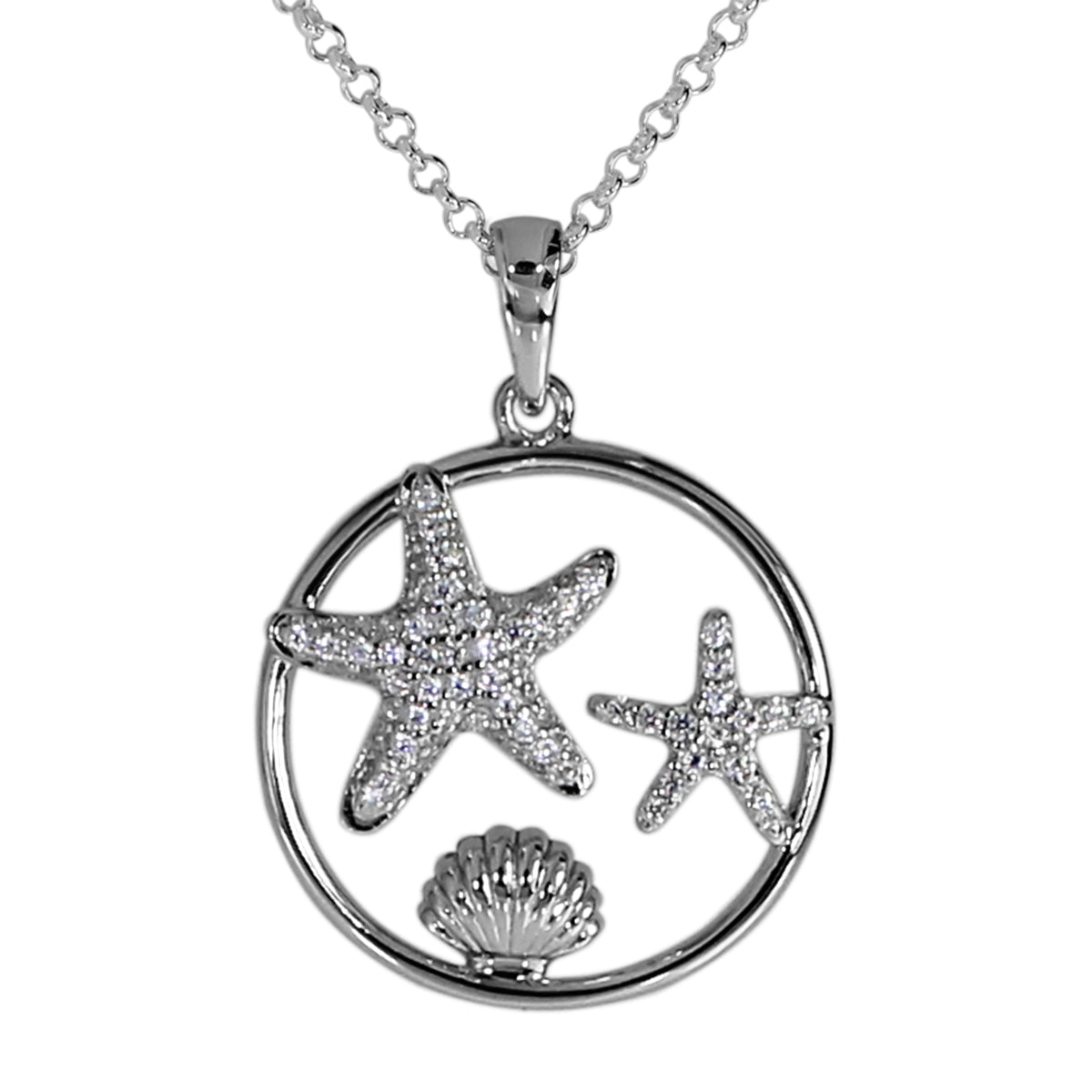 Kette mit Anhänger "Seestern/ Muschel", Silber 925/000, Zirkonia-Länge wählbar-