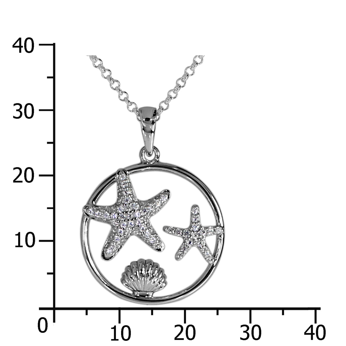 Kette mit Anhänger "Seestern/ Muschel", Silber 925/000, Zirkonia-Länge wählbar-