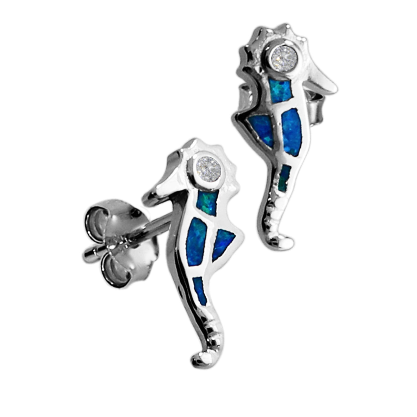 Ohrstecker, Seepferdchen, Silber 925/000, Zirkonia