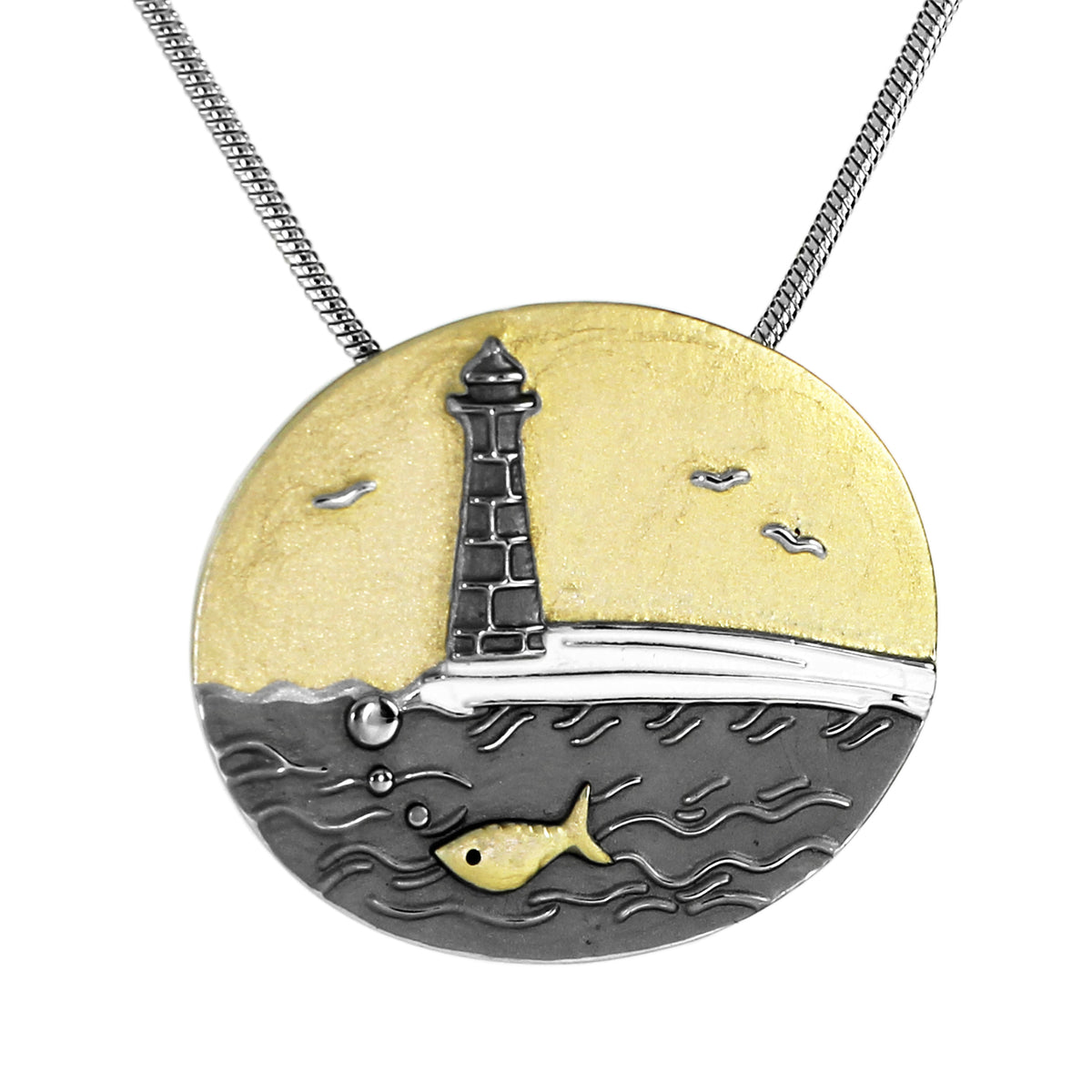 Kette mit Anhänger Leuchtturm, vergoldet