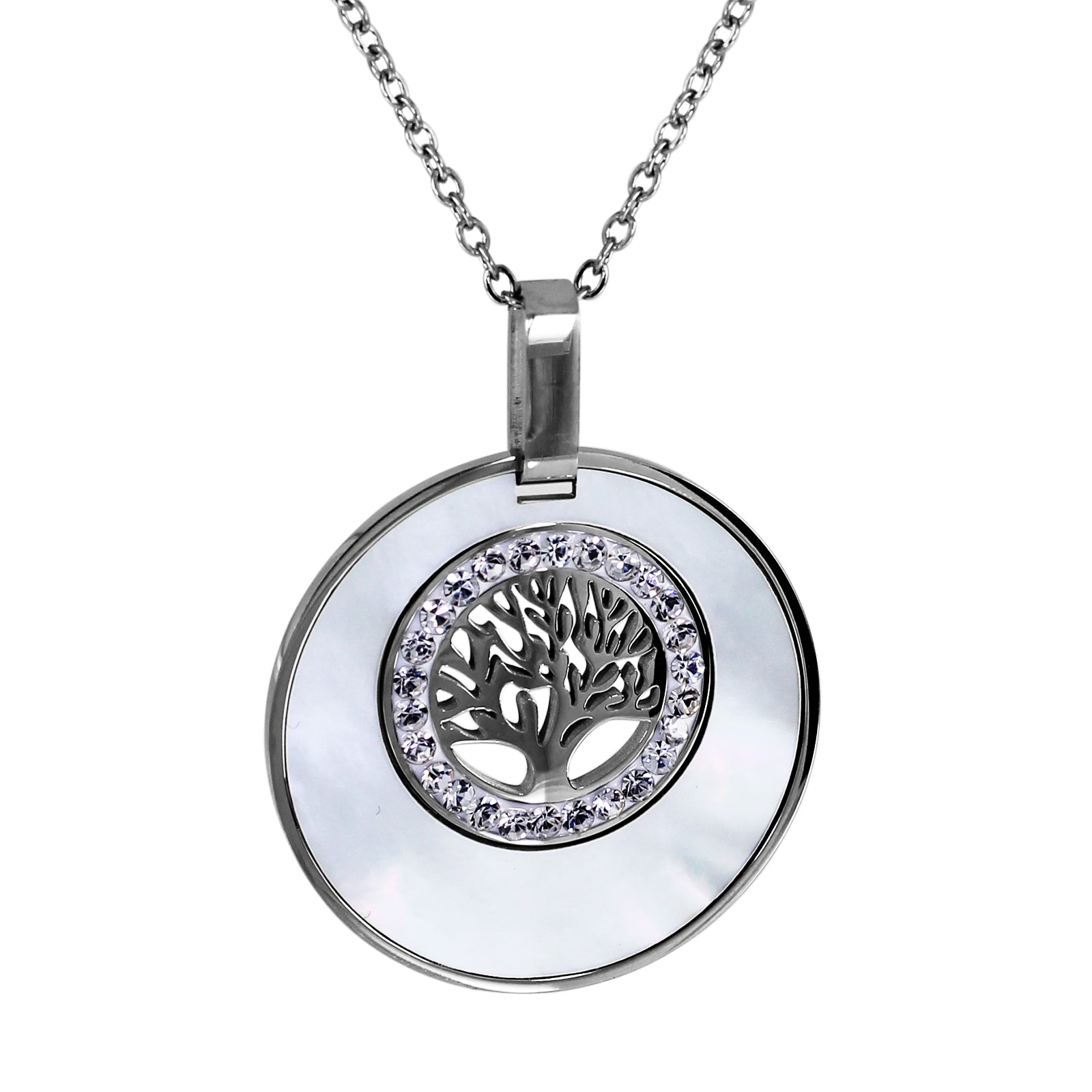 Kette mit Anhänger, Edelstahl, Perlmutt "Lebensbaum"