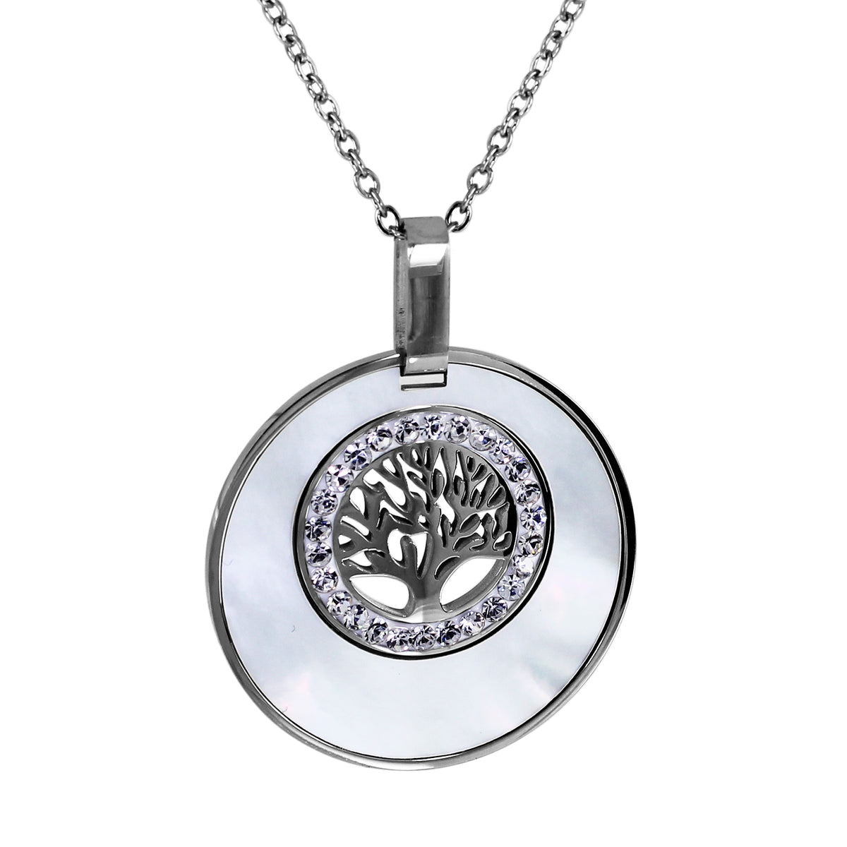 Kette mit Anhänger, Edelstahl, Perlmutt "Lebensbaum"