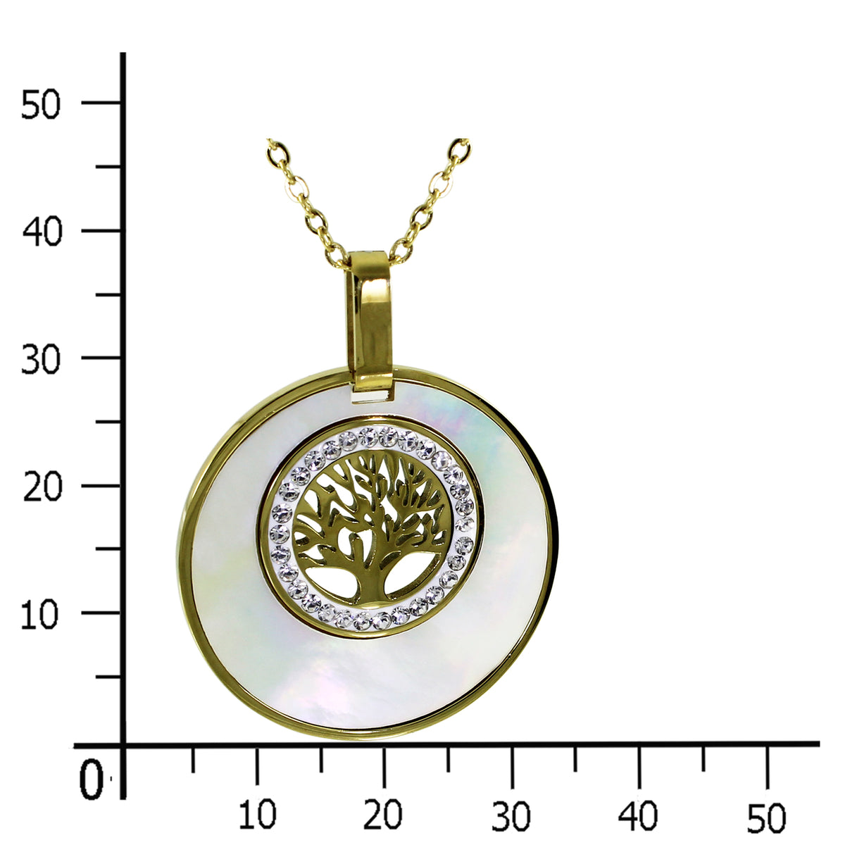 Kette mit Anhänger, Edelstahl, vergoldet, Perlmutt "Lebensbaum"