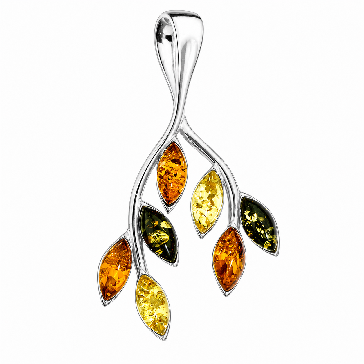 Kette mit Anhänger Silber 925/000, 42 oder 45 cm, Bernstein