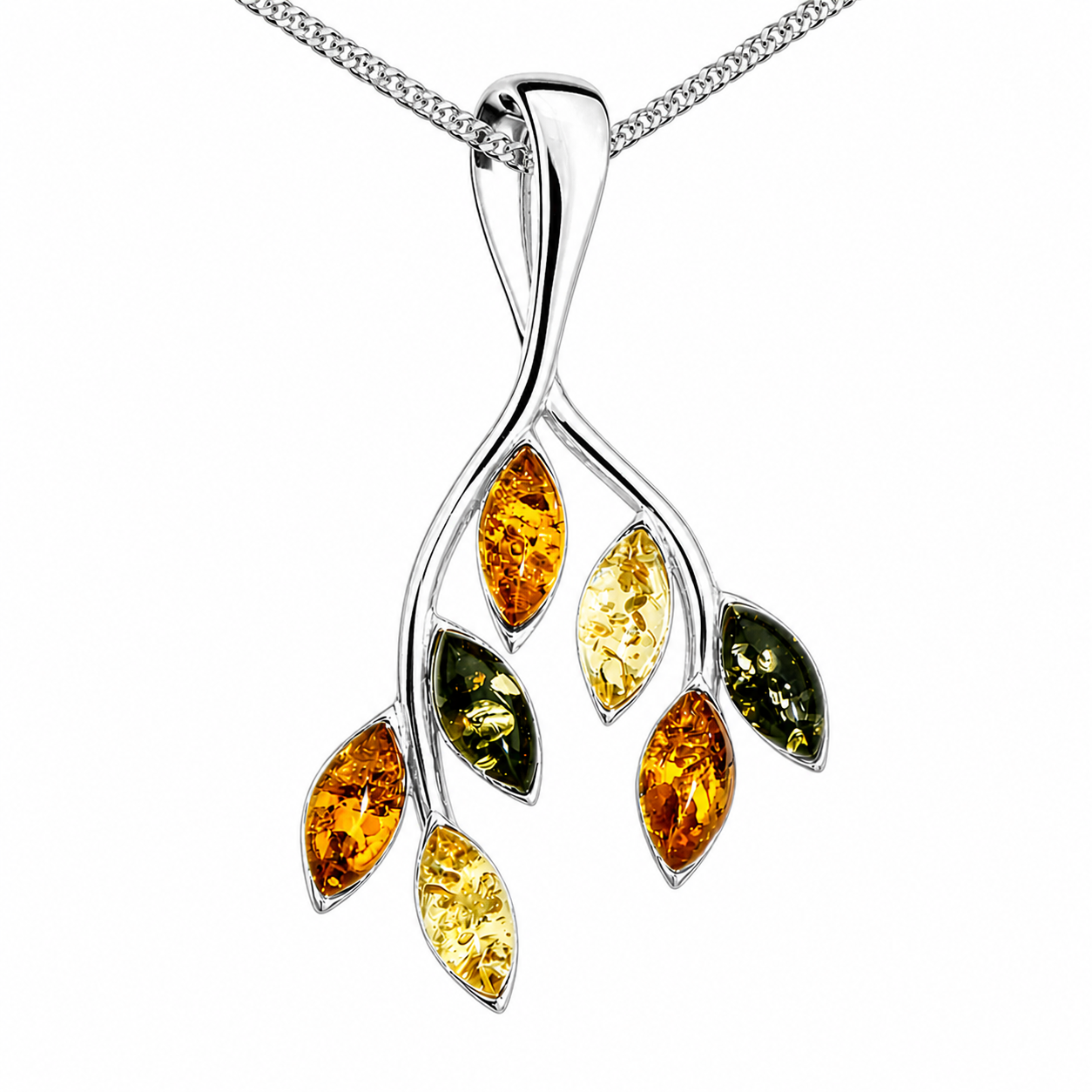 Kette mit Anhänger Silber 925/000, 42 oder 45 cm, Bernstein